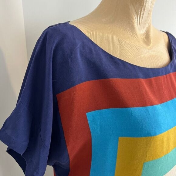 Kookai 100% Silk 40 US Large Multicolored Geometric Short Sleeve Shirt Dress - Picture 5 of 12